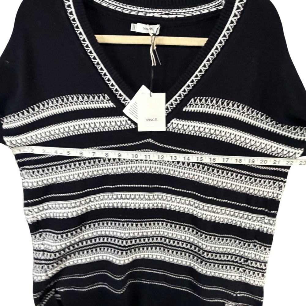 Vince Sweater Women S Black White Textured Stripe Cotton Relaxed Quiet Luxury - Picture 7 of 16